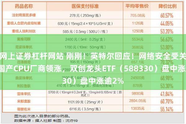 网上证劵杠杆网站 刚刚！英特尔回应！网络安全受关注，国产CPU厂商领涨，双创龙头ETF（588330）盘中涨逾2%